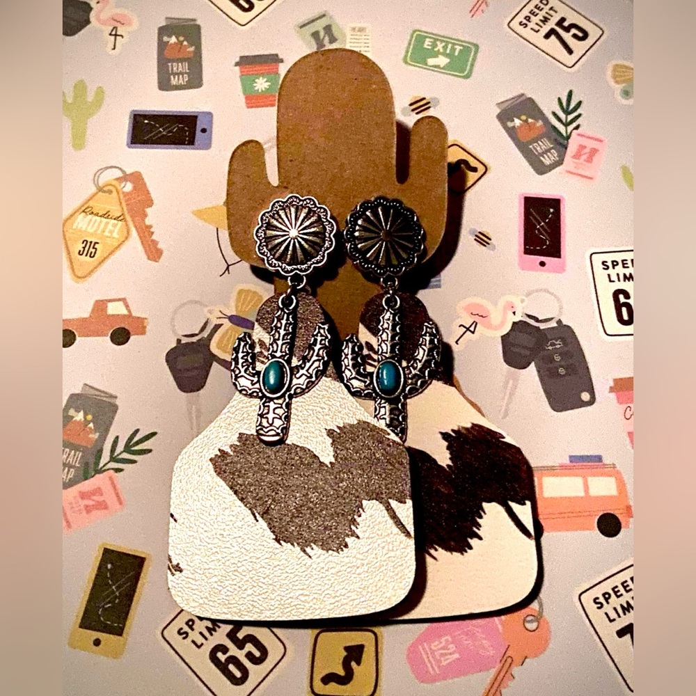 Cow Print Charm Wood Earrings